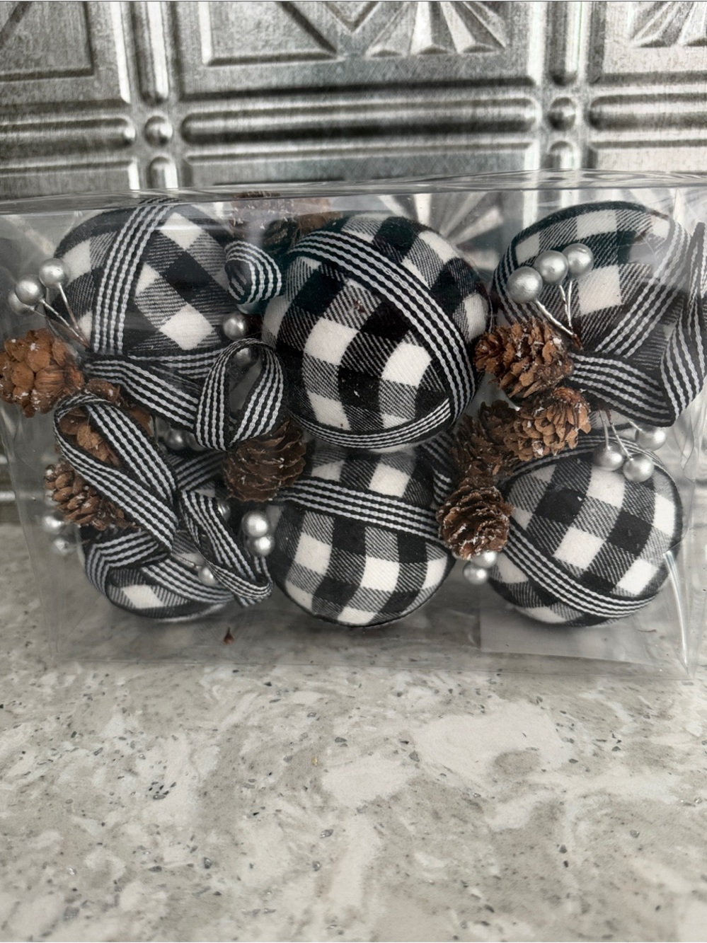 Hobby Lobby Black and White Buffalo Check Ornament Set